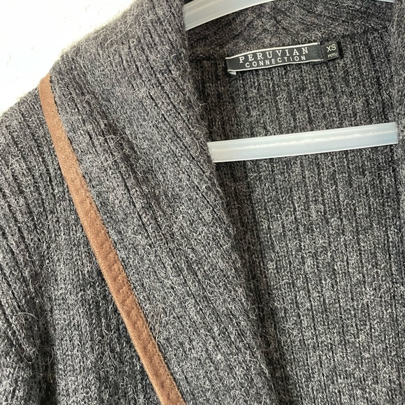 Peruvian Connection Open Front Faux Suede Trim Alpaca Cardigan Sz XS - Picture 2 of 7